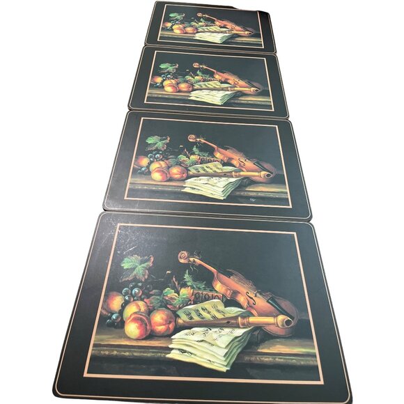 11”x15” black pressed wood placemats with violin music fruit - Picture 3 of 5